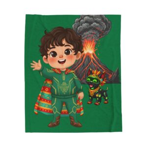 Cute Boy in Traditional Outfit Blanket | Volcano Eruption Illustration