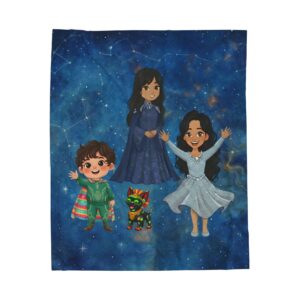 Starry Night Princess Children Characters Velveteen Plush Blanket | Space Background