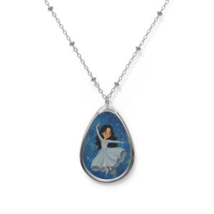 Ballet Girl Oval Necklace | Teardrop Pendant, Dancer Illustration